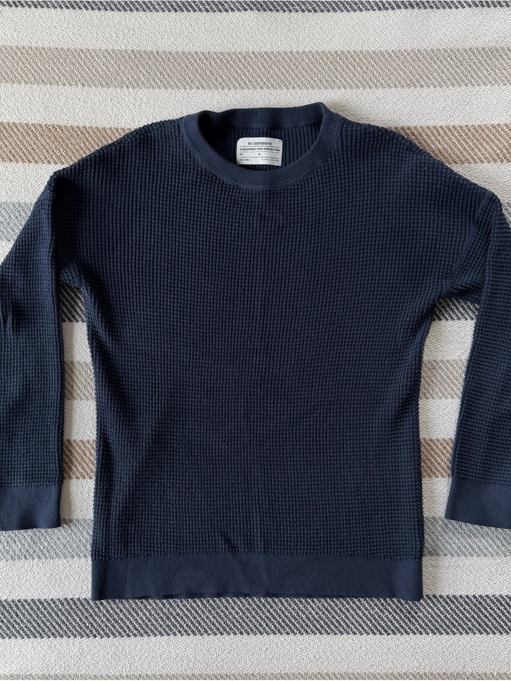 REI Navy Waffle-Knit Crewneck Sweater